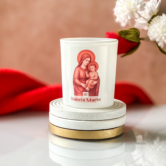 Bougie artisanale Sainte Marie Neo Keri, cire de cierges d'église parfumée vanille et coco, cadeau Fête des mères, fabriquée à la main en Bretagne